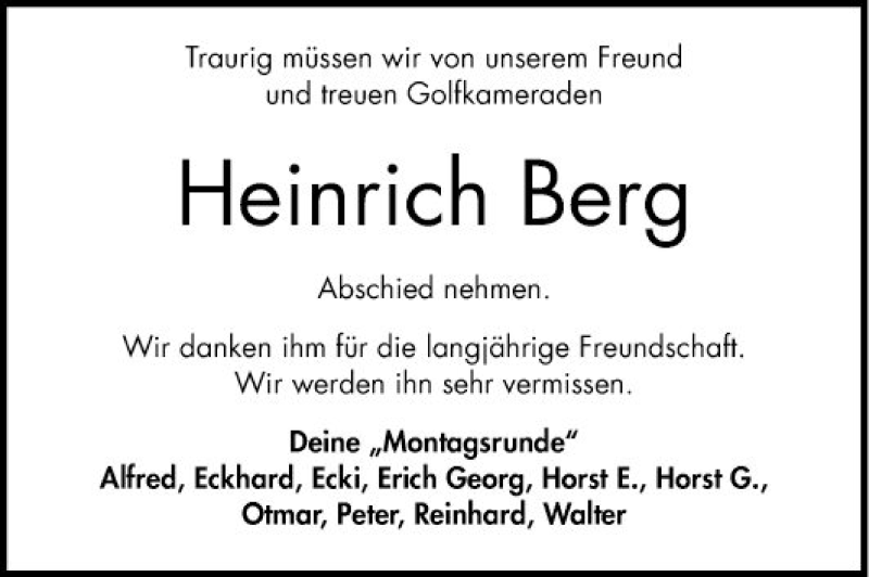  Traueranzeige für Heinrich Berg vom 20.06.2020 aus Schwetzinger Zeitung