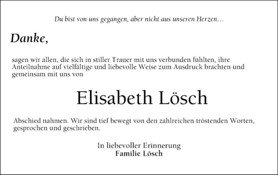 Traueranzeige von Elisabeth Lösch von Schwetzinger Zeitung