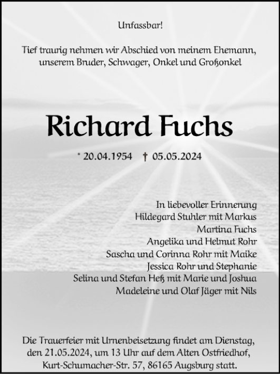 Traueranzeige von Richard Fuchs von Schwetzinger Zeitung