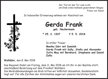 Traueranzeige von Gerda Frank von Fränkische Nachrichten