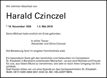 Traueranzeige von Harald Czinczel von Bergsträßer Anzeiger