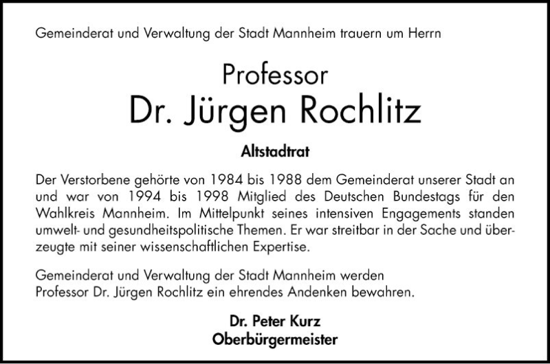  Traueranzeige für Jürgen Rochlitz vom 19.10.2019 aus Mannheimer Morgen