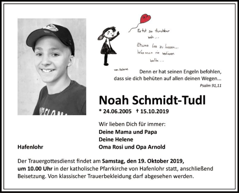  Traueranzeige für Noah Schmidt-Tudl vom 17.10.2019 aus Fränkische Nachrichten