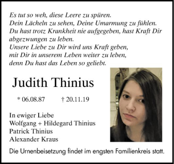 Traueranzeige von Judith Thinius von Bergsträßer Anzeiger