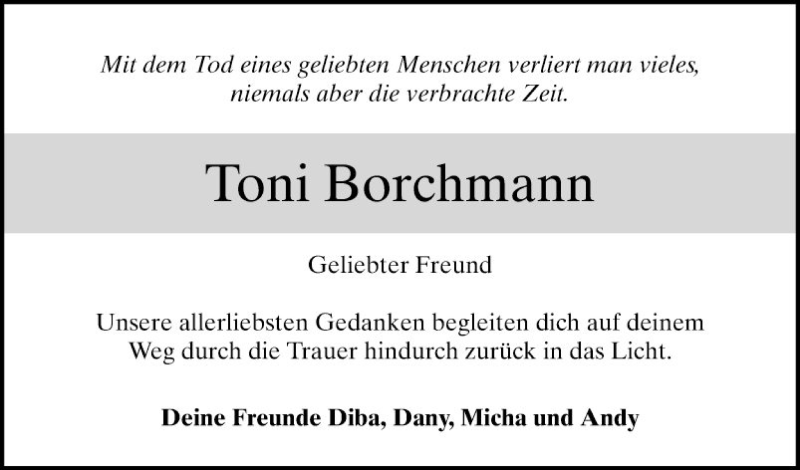  Traueranzeige für Toni Borchmann vom 11.11.2019 aus Bergsträßer Anzeiger