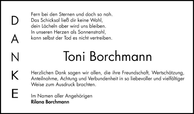  Traueranzeige für Toni Borchmann vom 30.11.2019 aus Bergsträßer Anzeiger