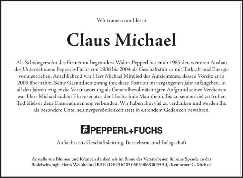  Traueranzeige für Claus Michael vom 20.03.2019 aus Mannheimer Morgen