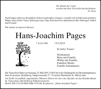 Traueranzeige von Hans-Joachim Pages von Mannheimer Morgen