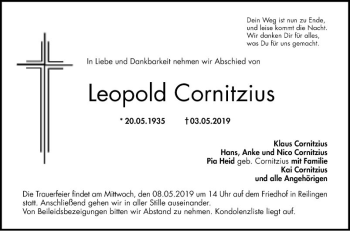 Traueranzeige von Leopold Cornitzius von Schwetzinger Zeitung