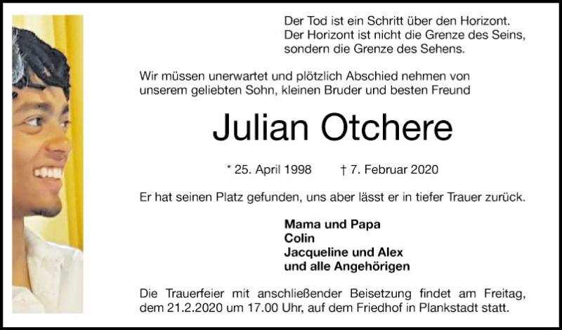  Traueranzeige für Julian Otchere vom 15.02.2020 aus Mannheimer Morgen