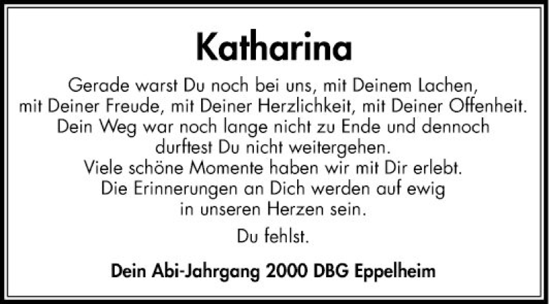  Traueranzeige für Katharina Friedrich vom 08.02.2020 aus Schwetzinger Zeitung