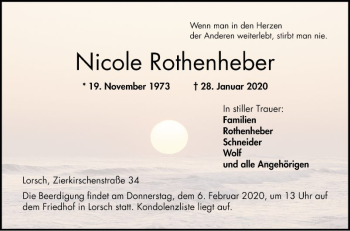 Traueranzeige von Nicole Rothenheber von Bergsträßer Anzeiger