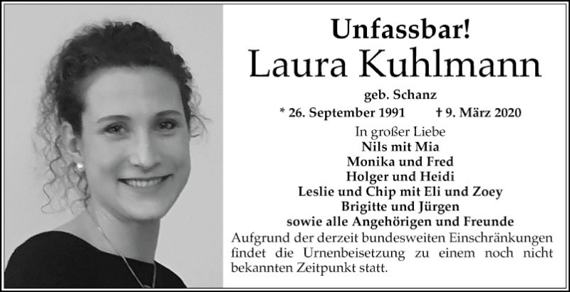  Traueranzeige für Laura Kuhlmann vom 21.03.2020 aus Mannheimer Morgen