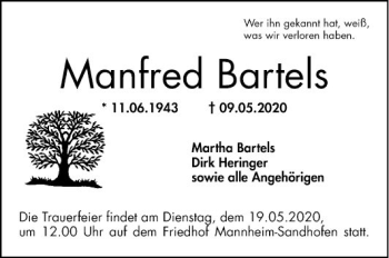 Traueranzeige von Manfred Bartels von Mannheimer Morgen
