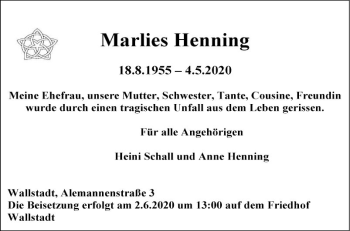 Traueranzeige von Marlies Henning von Mannheimer Morgen