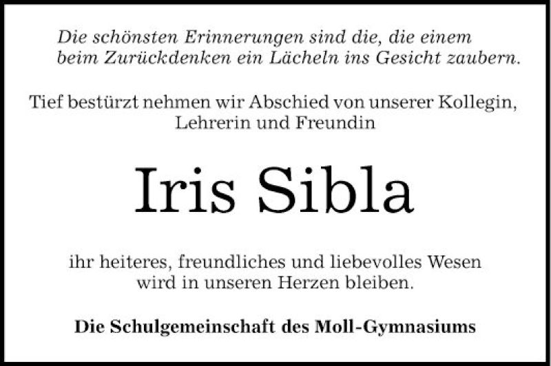  Traueranzeige für Iris Sibla vom 25.07.2020 aus Mannheimer Morgen