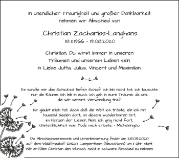 Traueranzeige von Christian Zacharias-Langhans von Mannheimer Morgen