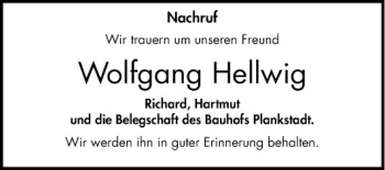 Traueranzeige von Wolfgang Hellwig von Schwetzinger Zeitung