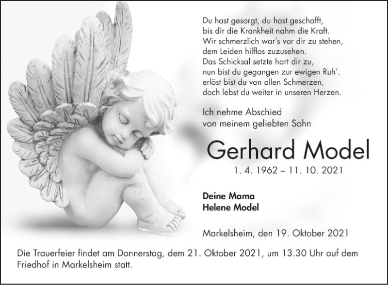  Traueranzeige für Gerhard Model vom 19.10.2021 aus Fränkische Nachrichten