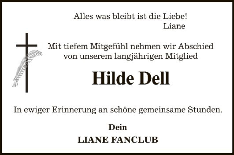  Traueranzeige für Hilde Dell vom 30.11.2021 aus Fränkische Nachrichten