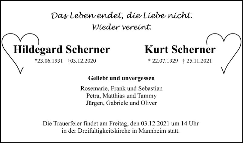  Traueranzeige für Kurt Scherer vom 27.11.2021 aus Mannheimer Morgen