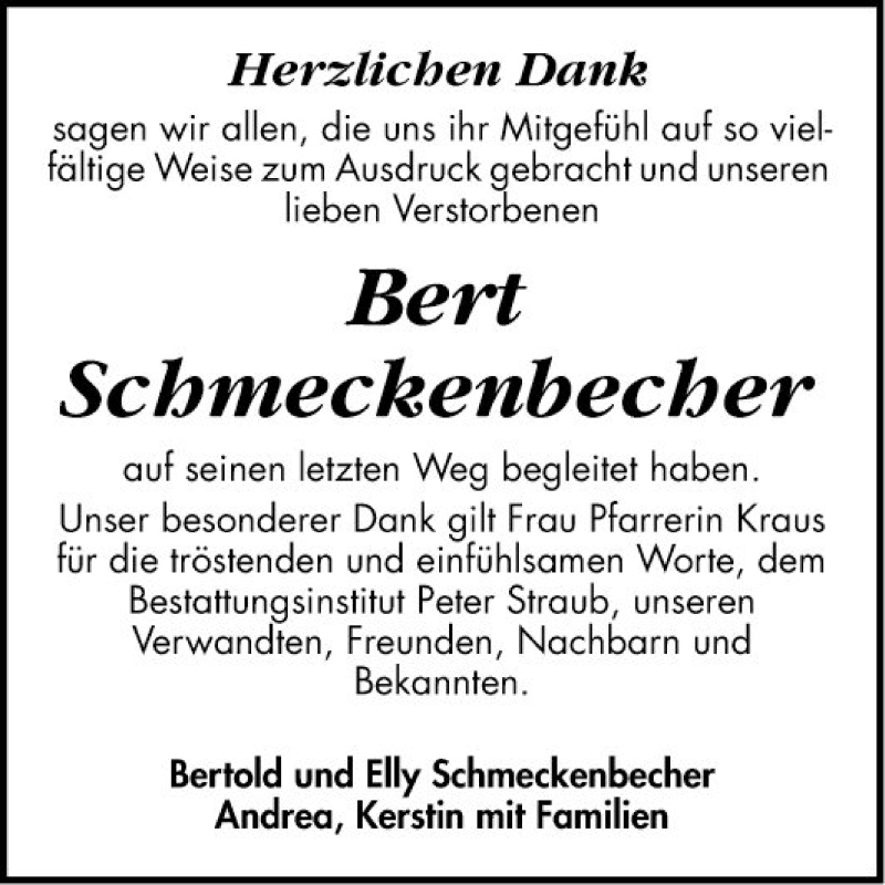  Traueranzeige für Bert Schmeckenbecher vom 18.12.2021 aus Schwetzinger Zeitung