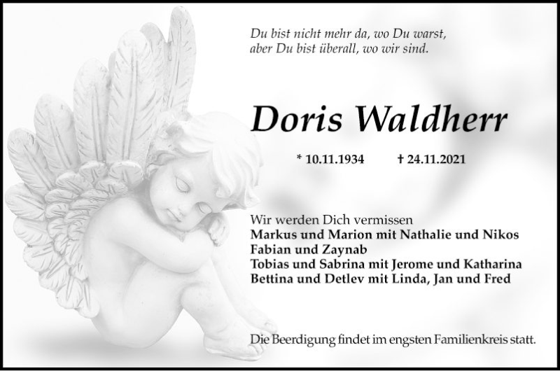  Traueranzeige für Doris Waldherr vom 04.12.2021 aus Mannheimer Morgen
