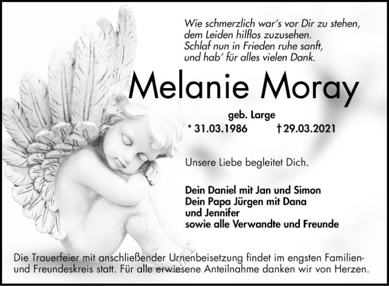  Traueranzeige für Melanie Moray vom 10.04.2021 aus Südhessen Morgen