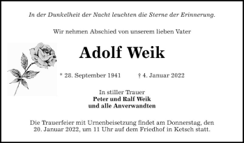 Traueranzeige von Adolf Weik von Schwetzinger Zeitung