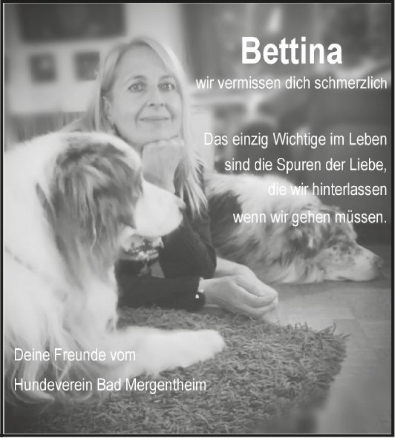  Traueranzeige für Bettina  vom 08.01.2022 aus Fränkische Nachrichten