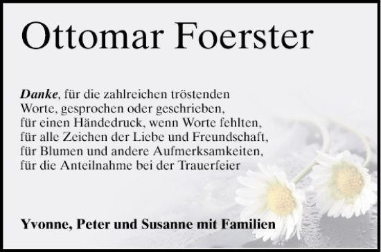 Traueranzeige von Ottomar Foerster von Schwetzinger Zeitung